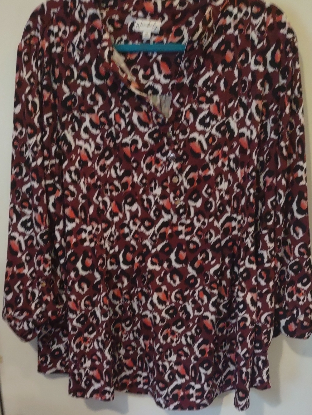 Wonderly Burgundy and Black Animal Print Blouse